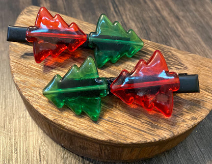 Christmas Candy Coated Christmas Tree Hair Clip, Holiday Tree Hair Accessory in Red and Green