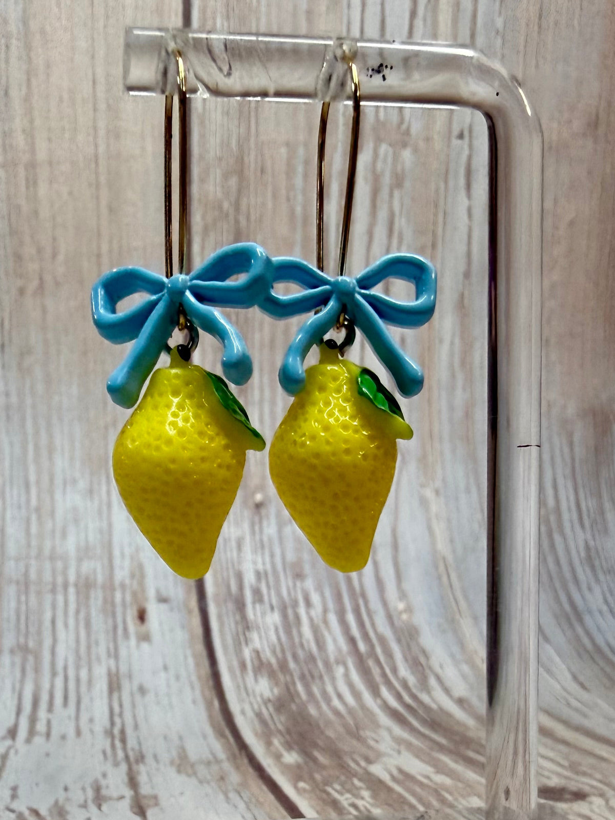 Lemon Bow Dangle Earrings, Hypoallergenic French Hooks, Cute Citrus Earrings, Summer Fruit Jewelry, Gift for Her