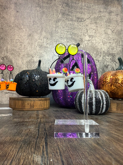 Halloween Candy Bucket Earrings: Ghost Buckets with Glitter Studs