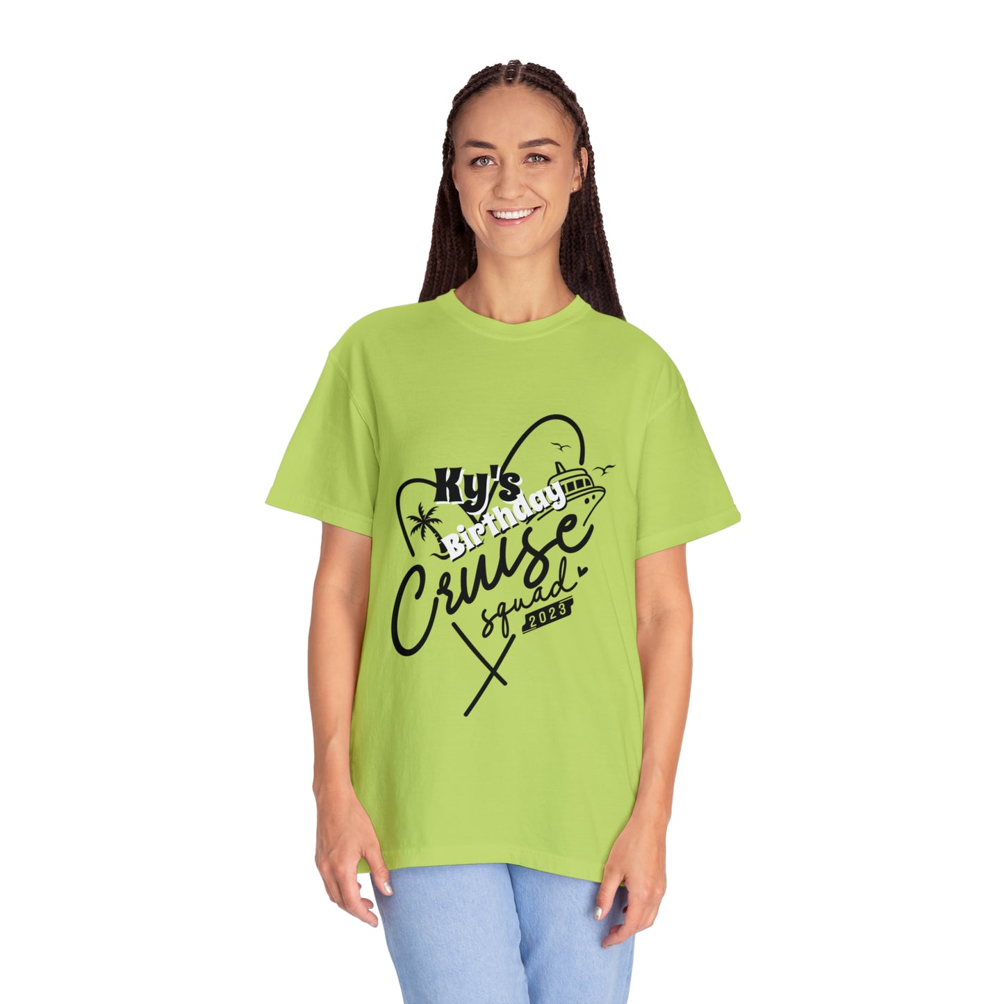 Cruise Birthday Squad, Custom Name, Bright Colors, Cotton Unisex Garment-Dyed T-shirt