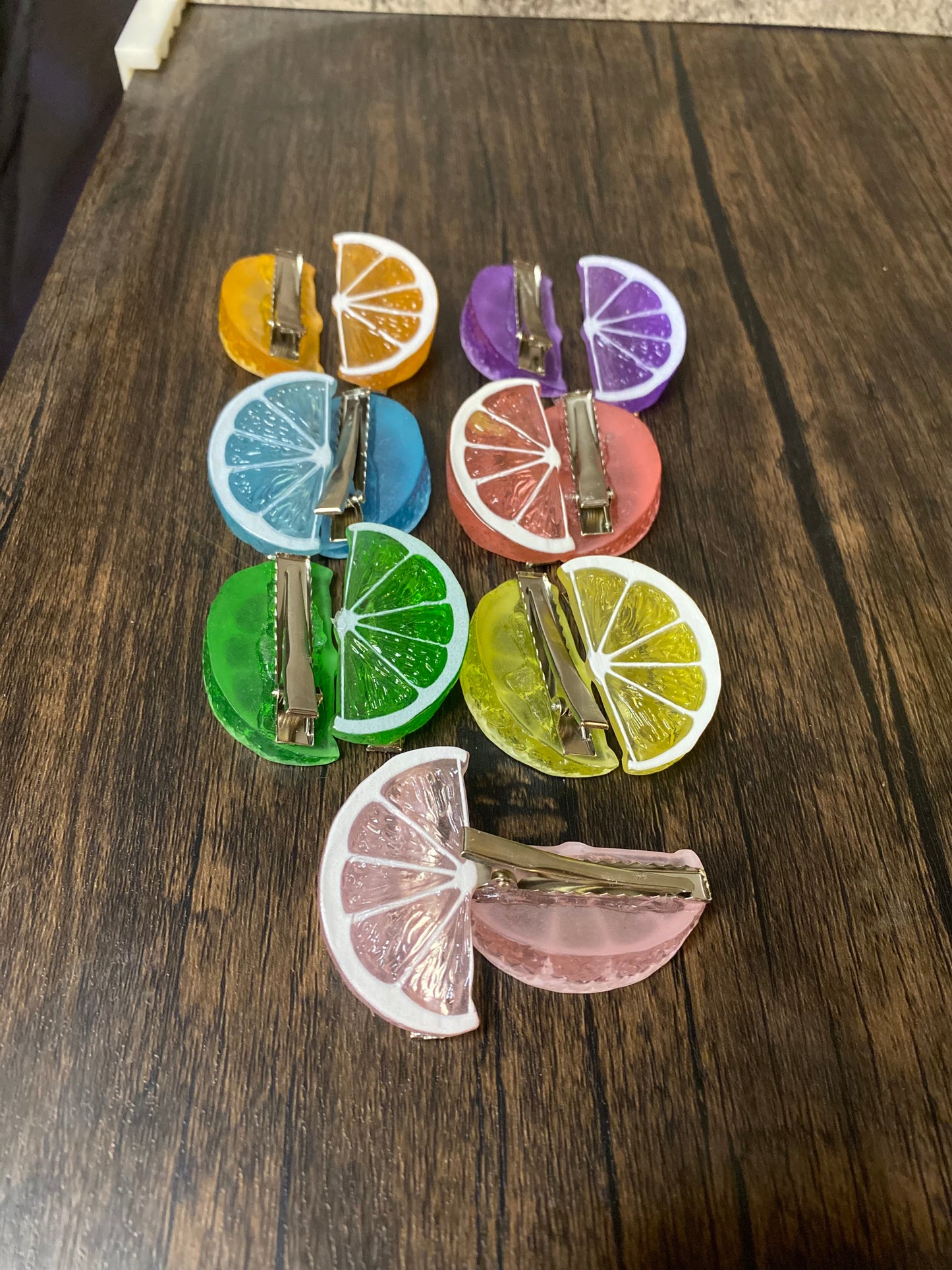 Summer Citrus Hairclips, Brightly Colored Candy Coated Fruit Hair Accessories, Unique Barrettes, Rainbow, Lemon Hair Clips, 2 pc set