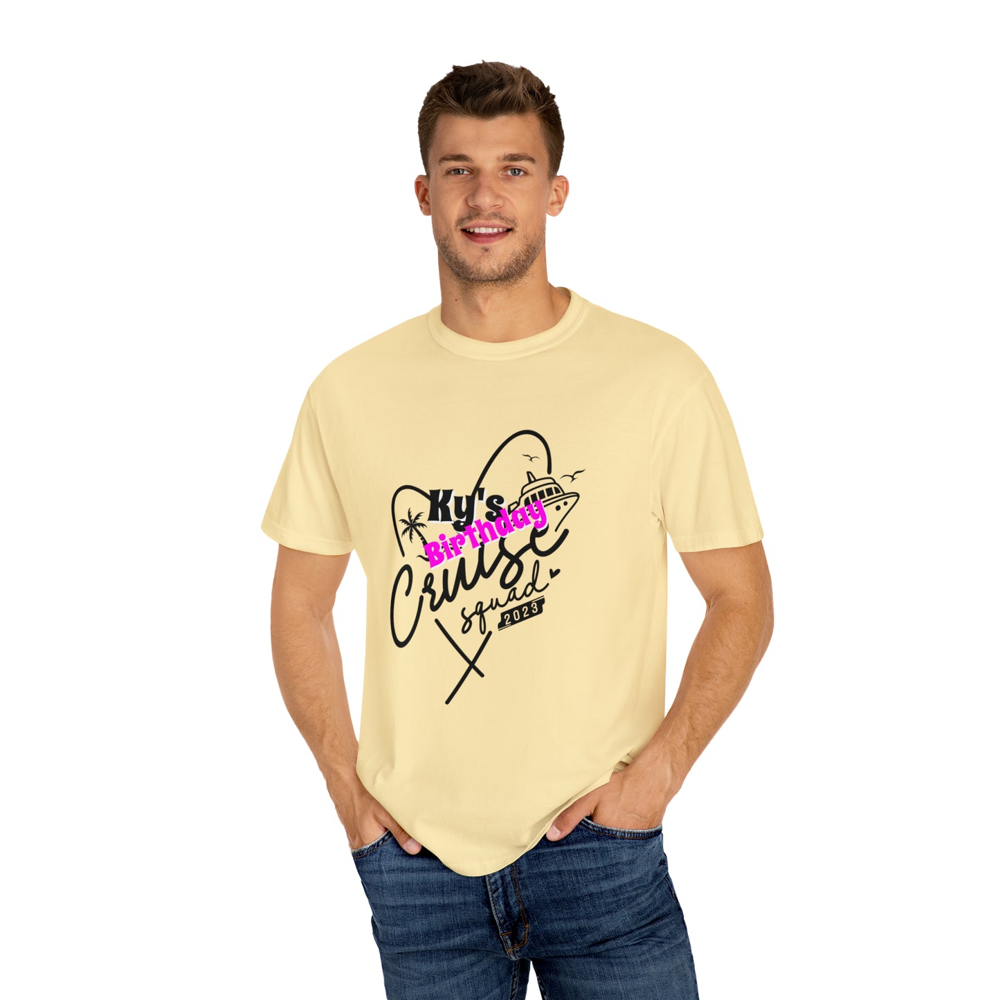 Cruise Birthday Squad, Custom Name, Bright Colors, Cotton Unisex Garment-Dyed T-shirt