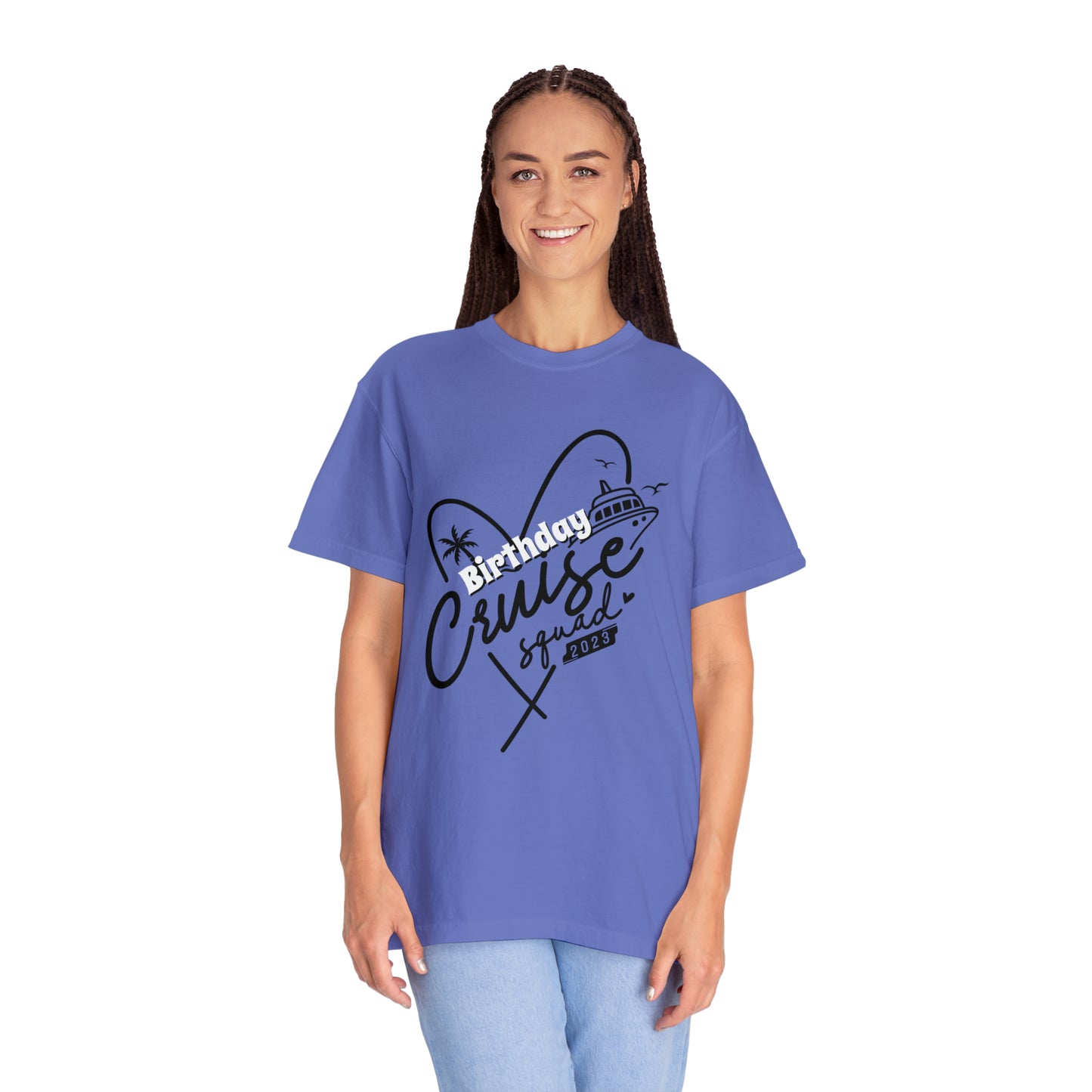 Cruise Birthday Squad, Custom Name, Bright Colors, Cotton Unisex Garment-Dyed T-shirt