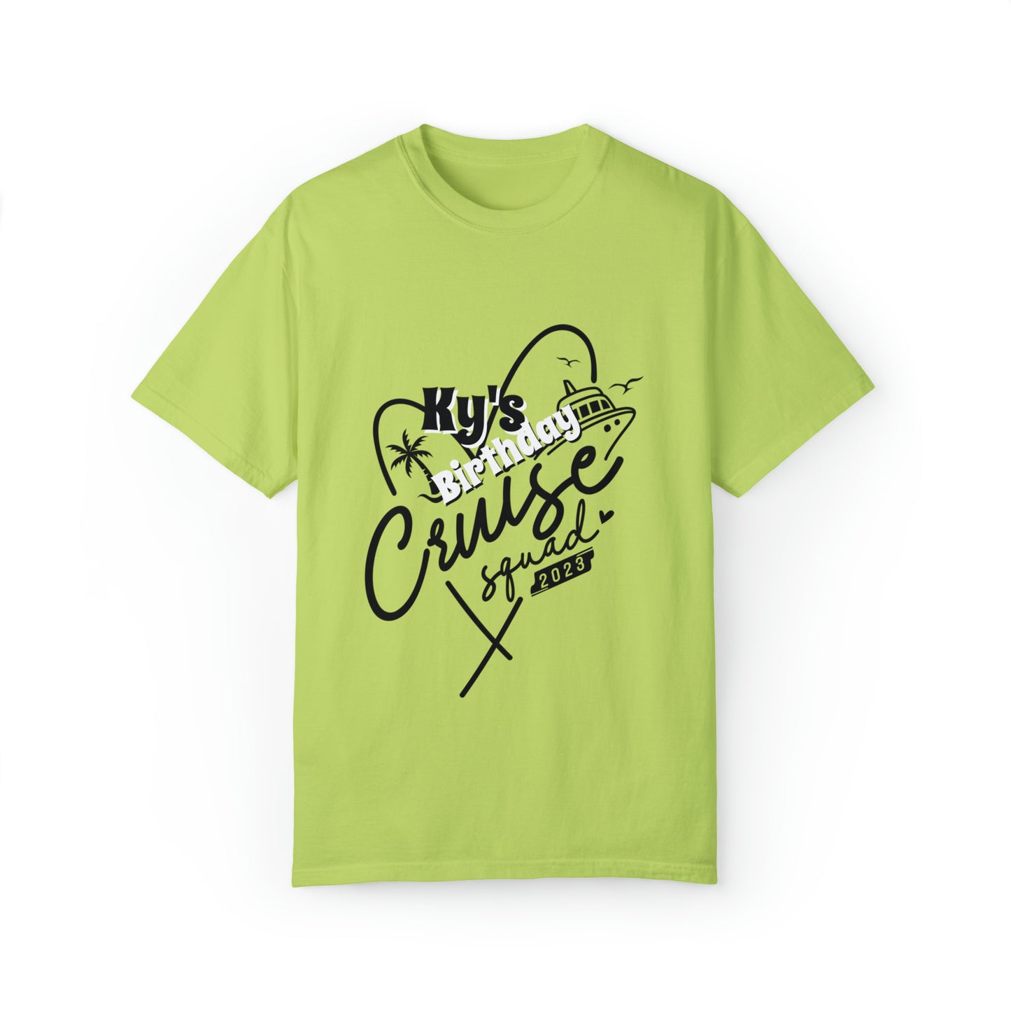 Cruise Birthday Squad, Custom Name, Bright Colors, Cotton Unisex Garment-Dyed T-shirt