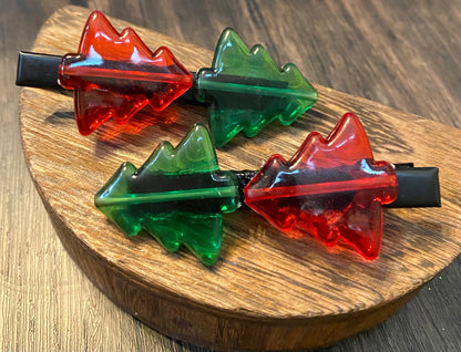 Christmas Candy Coated Christmas Tree Hair Clip, Holiday Tree Hair Accessory in Red and Green