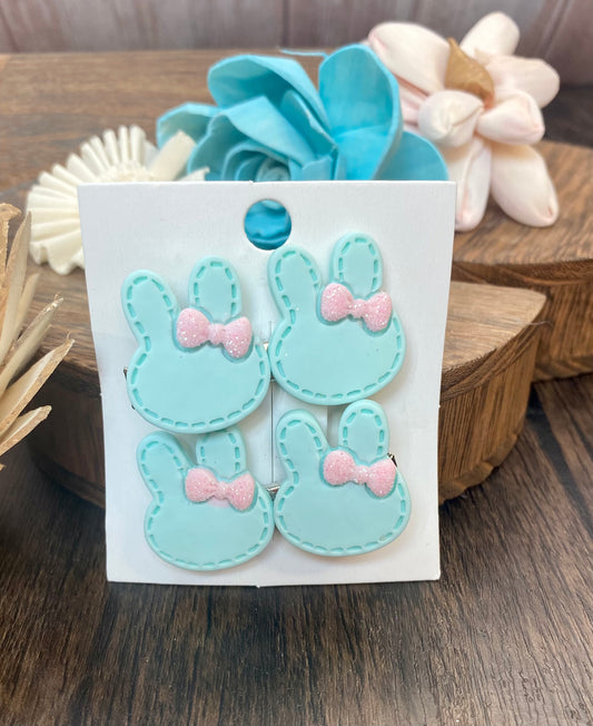 Pastel Bunny Hairclips with Glitter Bow Accent | Easter Spring Accessories for Kids | Cute Hair Clips for Girls Colorful Easter Outfit