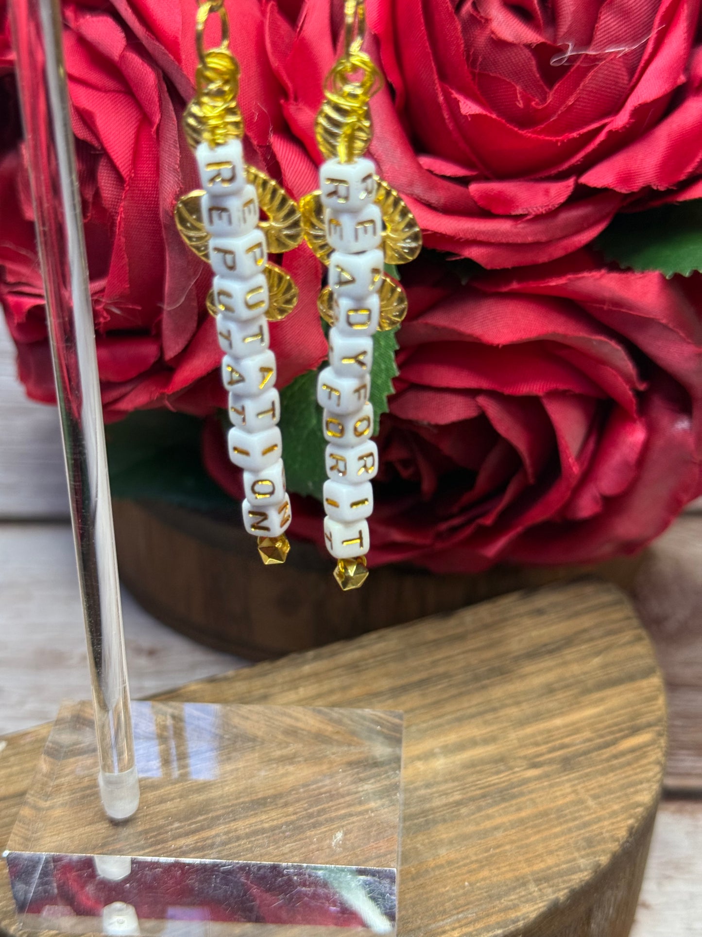 Reputation Inspired Rose Snake Earrings | Ready For It Friendship Beads | Swiftie Gift | Hypoallergenic Statement Dangle | Music Lover Jewelry