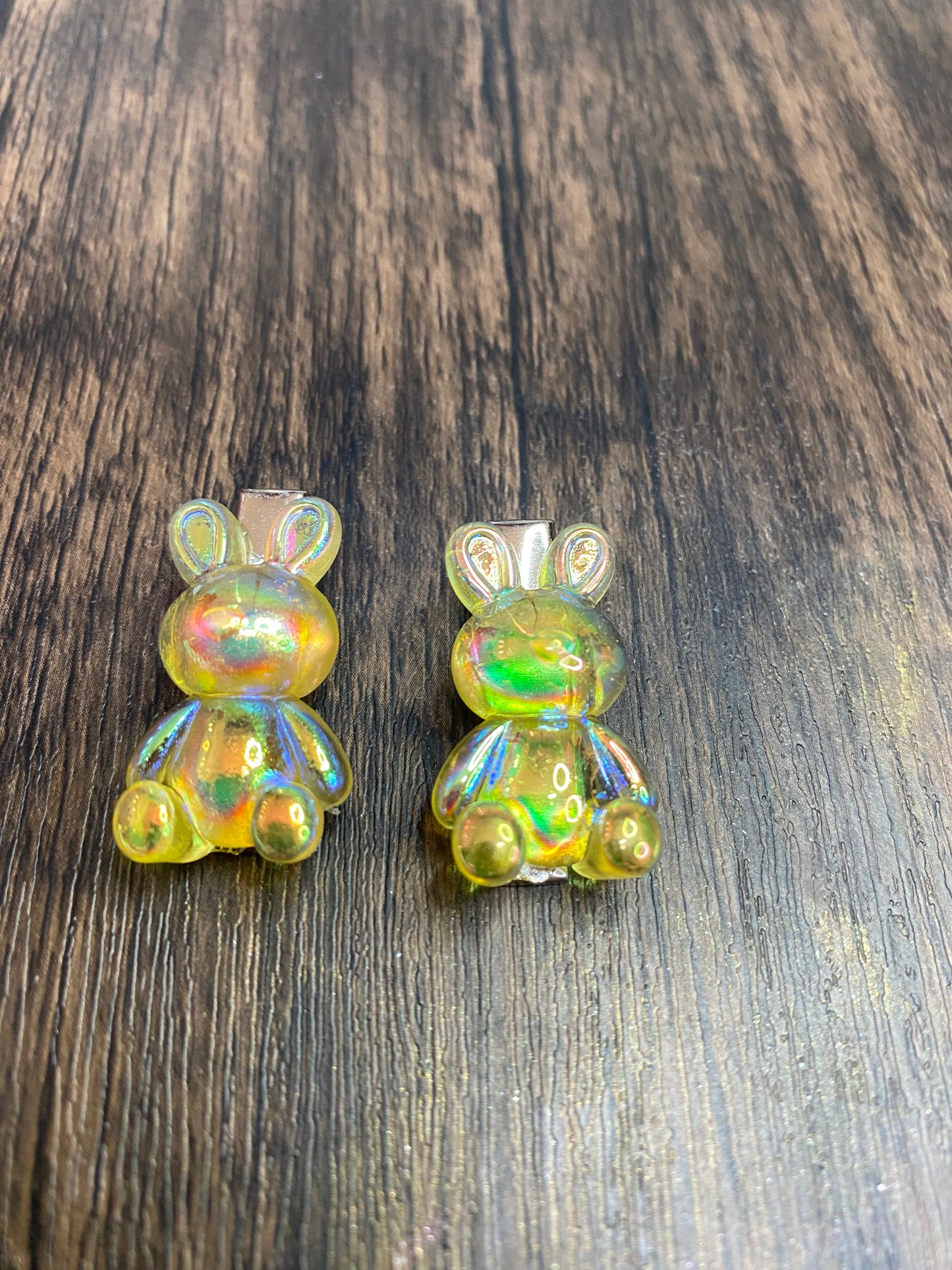 Easter Bunny Hairclips, Cute Iridescent Bunny Hairclips for Easter, Spring Barrettes in Pastel Colors