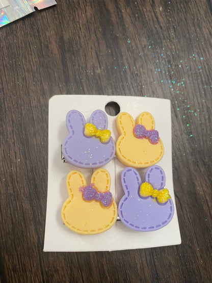 Pastel Bunny Hairclips with Glitter Bow Accent | Easter Spring Accessories for Kids | Cute Hair Clips for Girls Colorful Easter Outfit