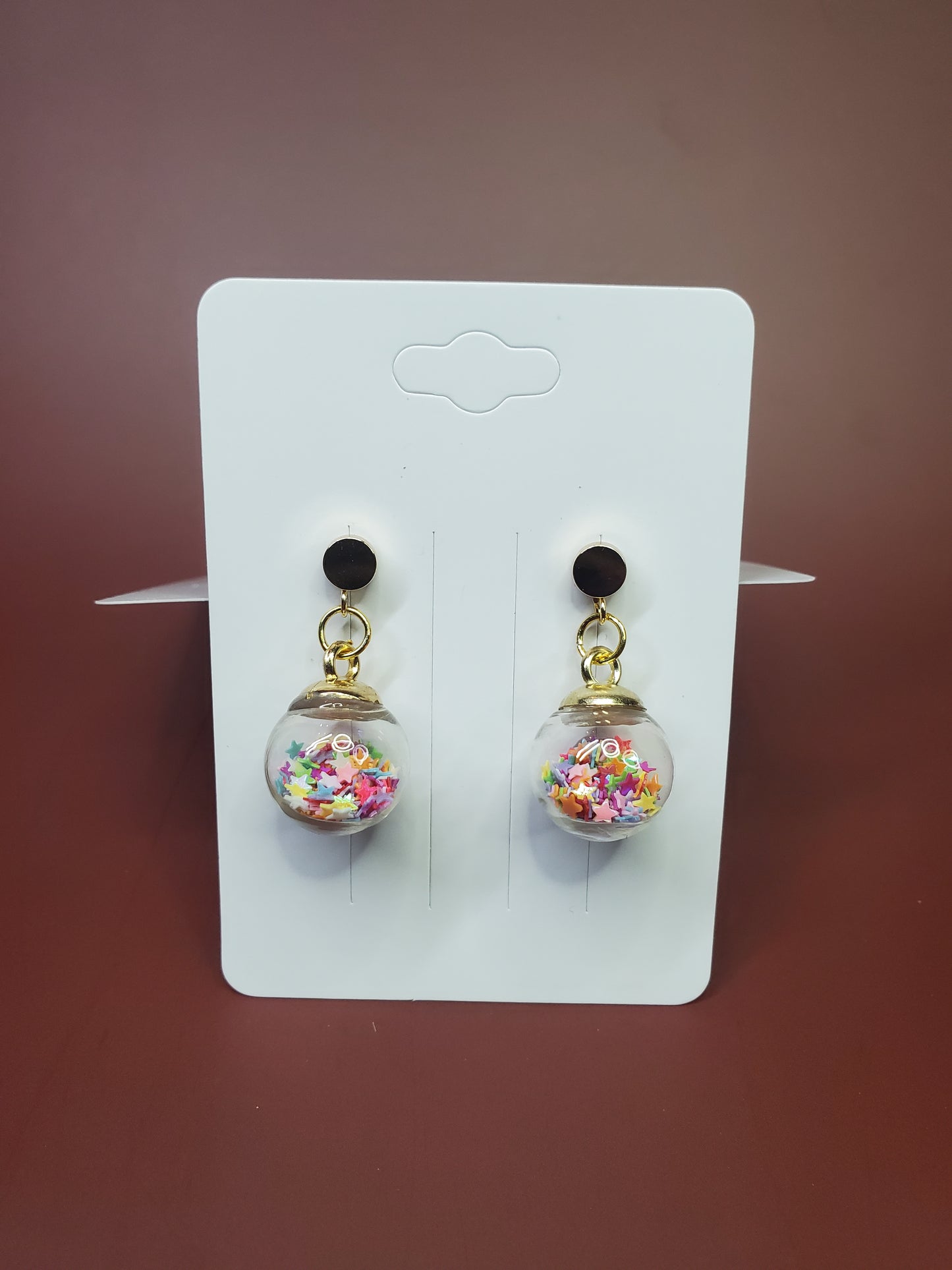 Starry Globe Gold-Plated Drop Earrings, Hypoallergenic Star Glitter Snowglobe Earrings