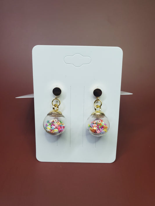 Starry Globe Gold-Plated Drop Earrings, Hypoallergenic Star Glitter Snowglobe Earrings