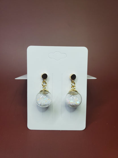 Starry Globe Gold-Plated Drop Earrings, Hypoallergenic Star Glitter Snowglobe Earrings