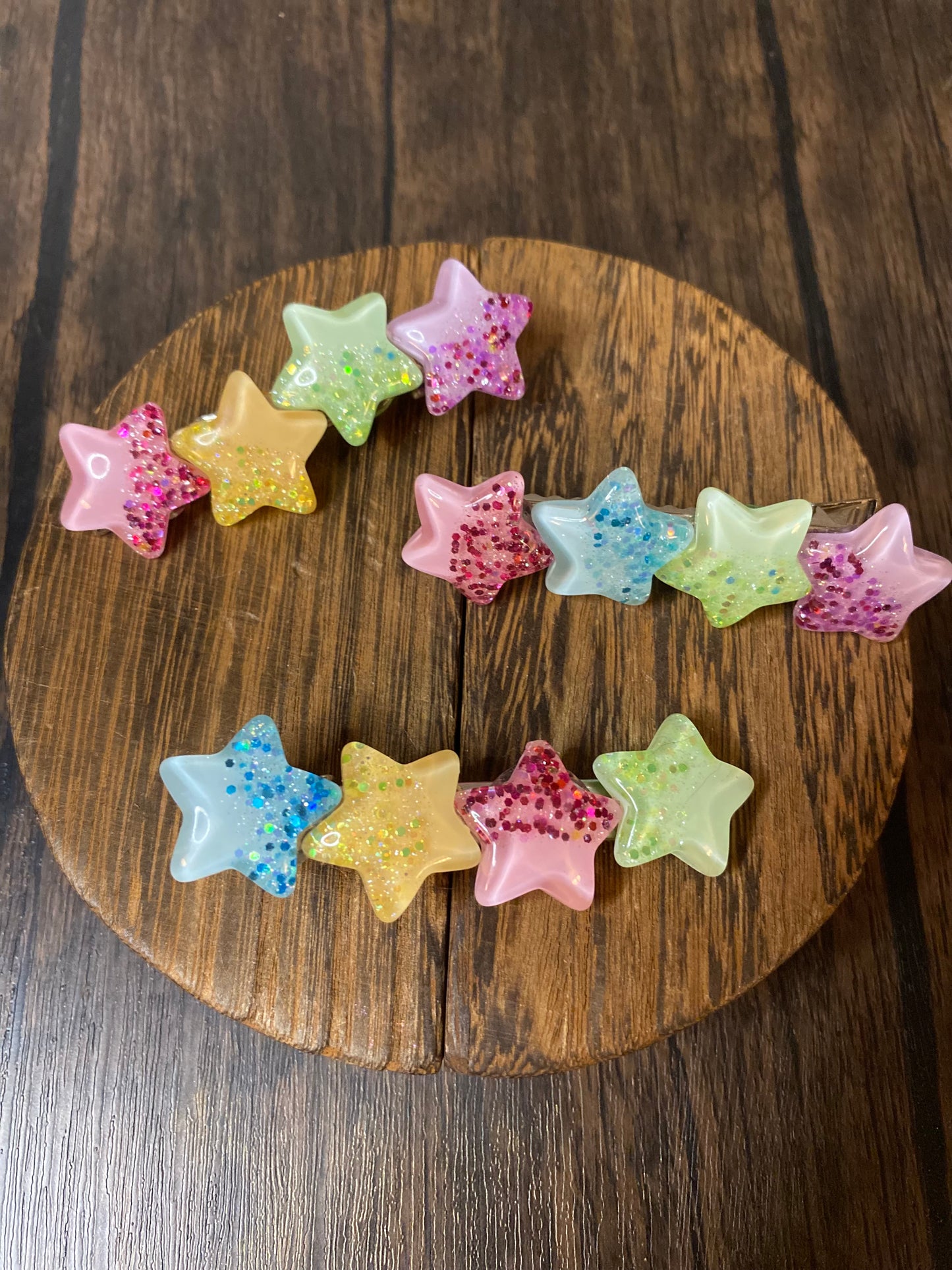 Handmade Glitter Star Hairclips. Colorful Sparkle Hair Accessories Cute Star Shaped Hair Clips for Kids and Adults