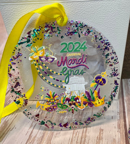 Custom Carnival Mardi Gras Cruise Ornament 2024/2025 - Glitter Carnival Ship Souvenir Keepsake, Carnival Mardi Gras Cruise Gift