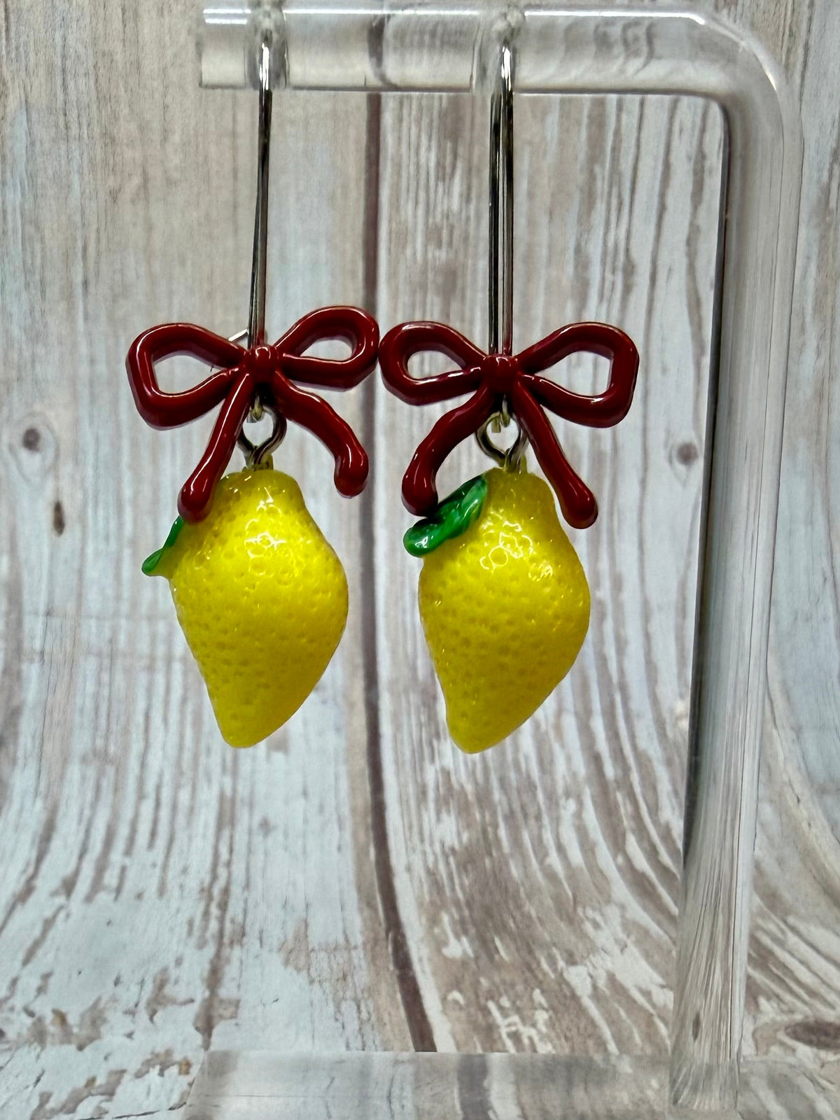 Lemon Bow Dangle Earrings, Hypoallergenic French Hooks, Cute Citrus Earrings, Summer Fruit Jewelry, Gift for Her