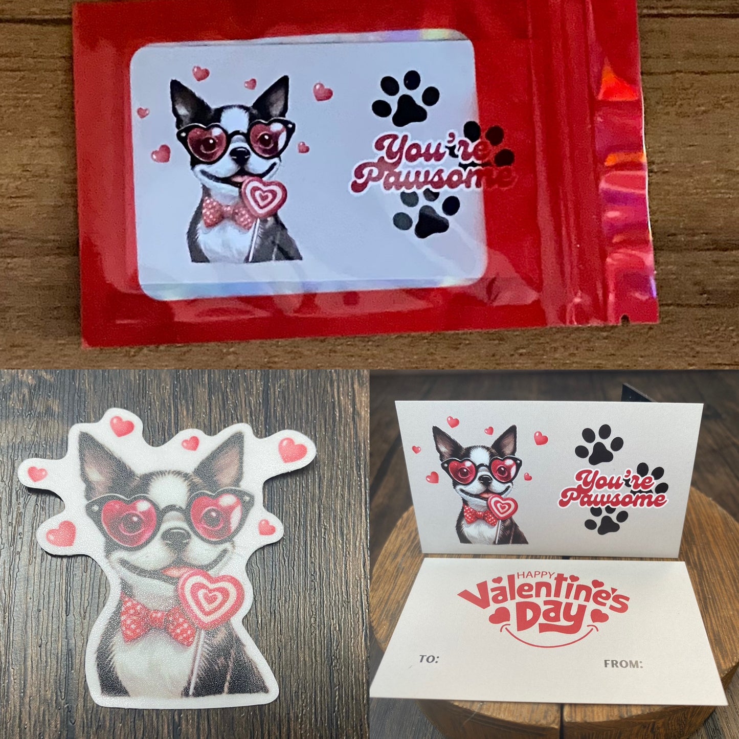Adorable Dog Puppy Valentine with Matching 2” Vinyl Sticker Perfect Non-Candy Gift for Kids & Class Parties, Valentine Themed Dog Card & Sticker Combo