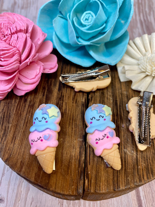 Colorful Ice Cream Cone Hair Clips | Cute Summer Hair Accessories | 1" Hair Clip for Kids and Adults | Adorable Ice Cream Barrettes