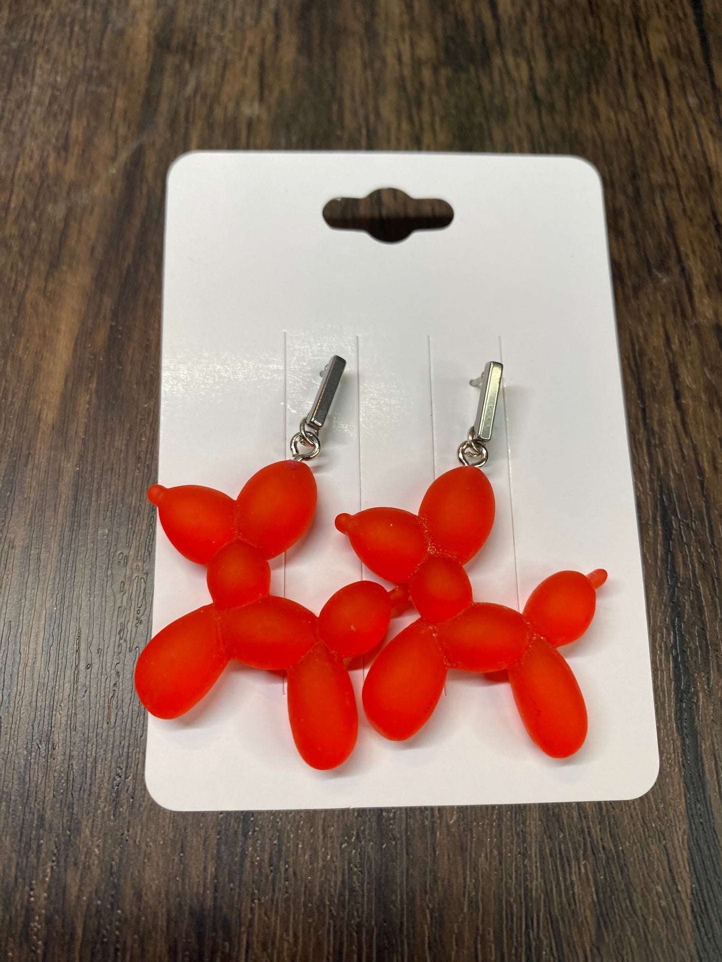 Balloon Animal Dangle Eaarings with Surgical Steel Rectangle post, Fun Colorful Dog Earrings