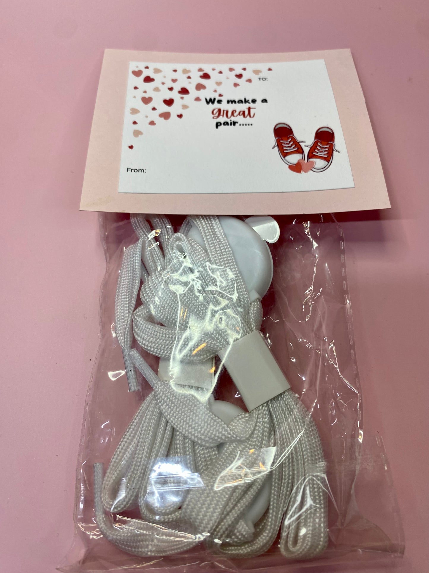 8 pack Light-Up Shoelace Valentine Party Favor, Handmade Valentine Card with LED Shoelace Favors