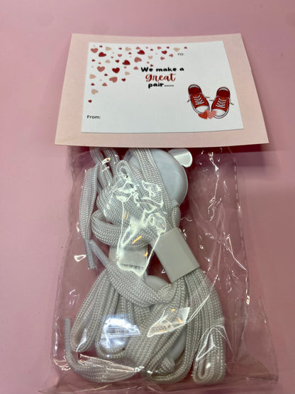 8 pack Light-Up Shoelace Valentine Party Favor, Handmade Valentine Card with LED Shoelace Favors
