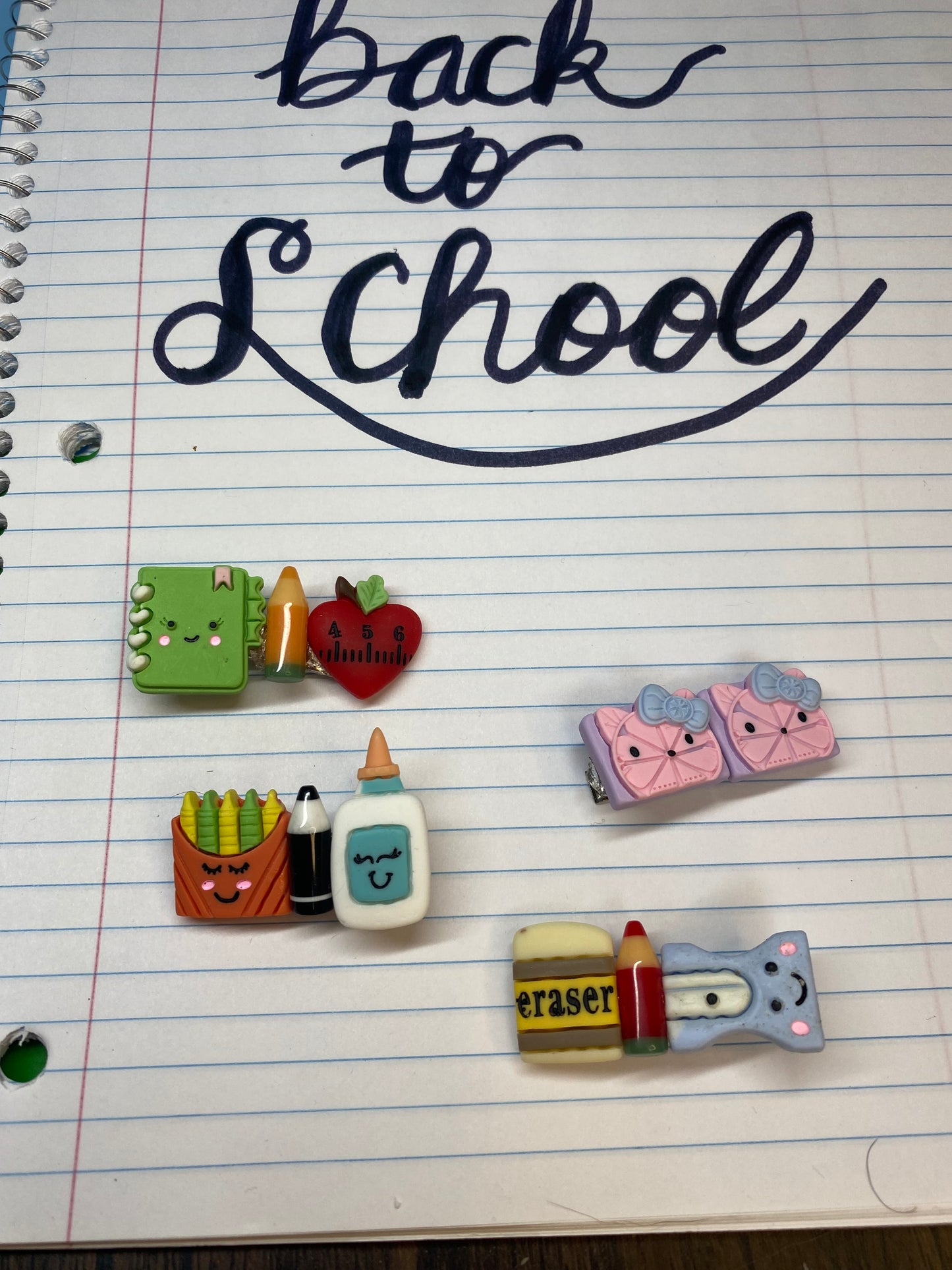 Adorable Back to School Barrette Set - 4 Pack - Cute School Supply Hair Clips for Kids