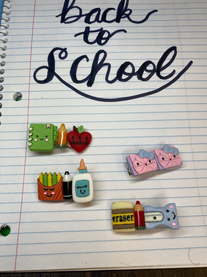 Adorable Back to School Barrette Set - 4 Pack - Cute School Supply Hair Clips for Kids