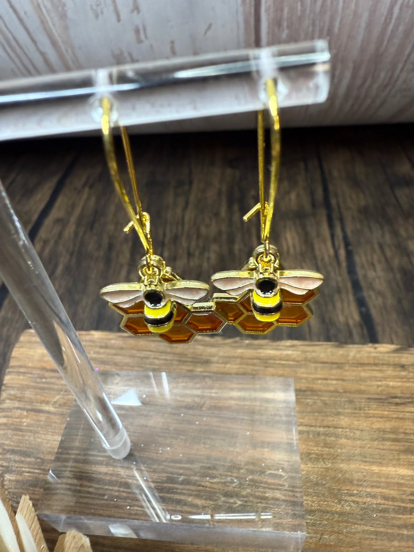 Bee Earrings, Handmade Honeycomb and Bee Fishhook Earrings, Nature-Inspired Jewelry, Unique Gift