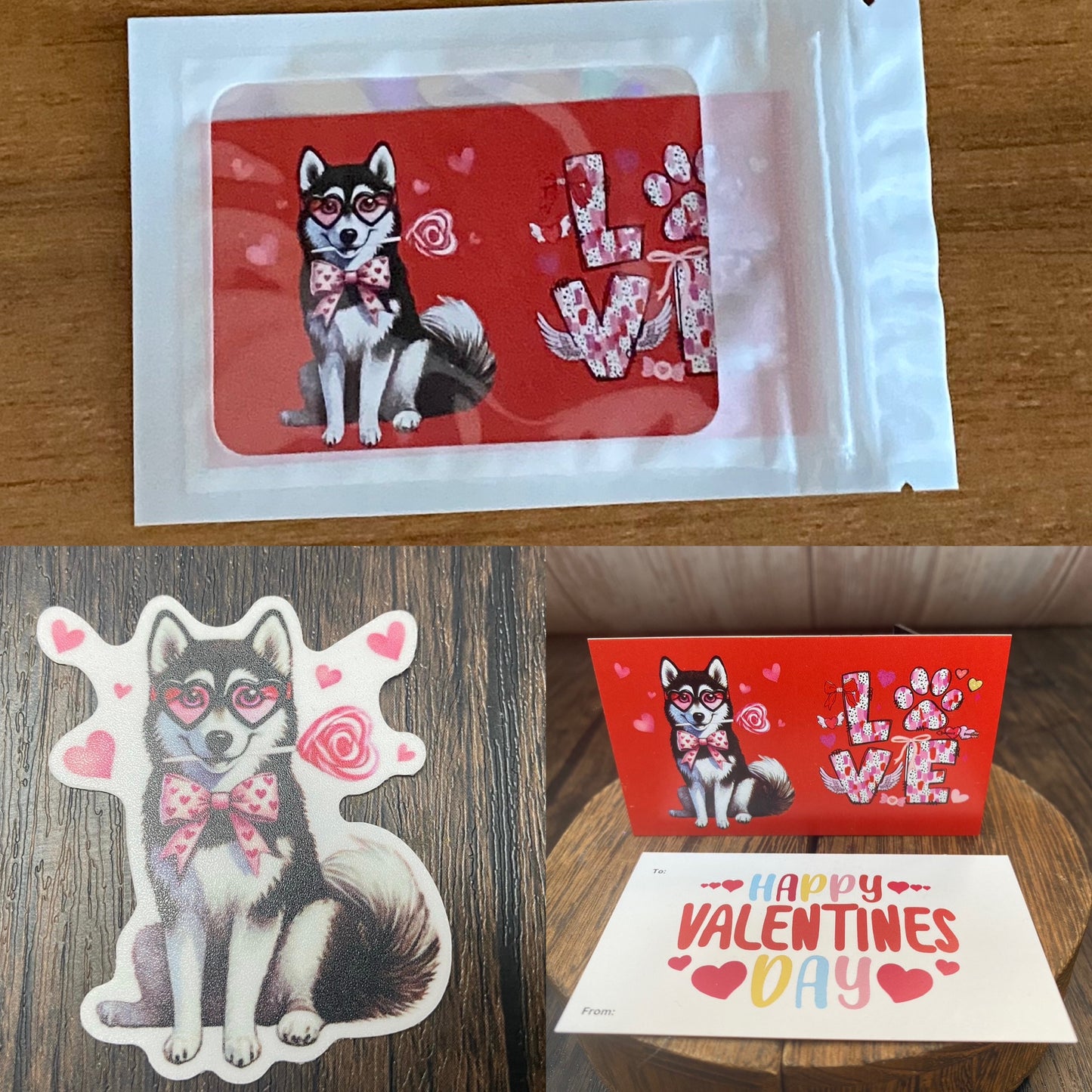 Adorable Dog Puppy Valentine with Matching 2” Vinyl Sticker Perfect Non-Candy Gift for Kids & Class Parties, Valentine Themed Dog Card & Sticker Combo