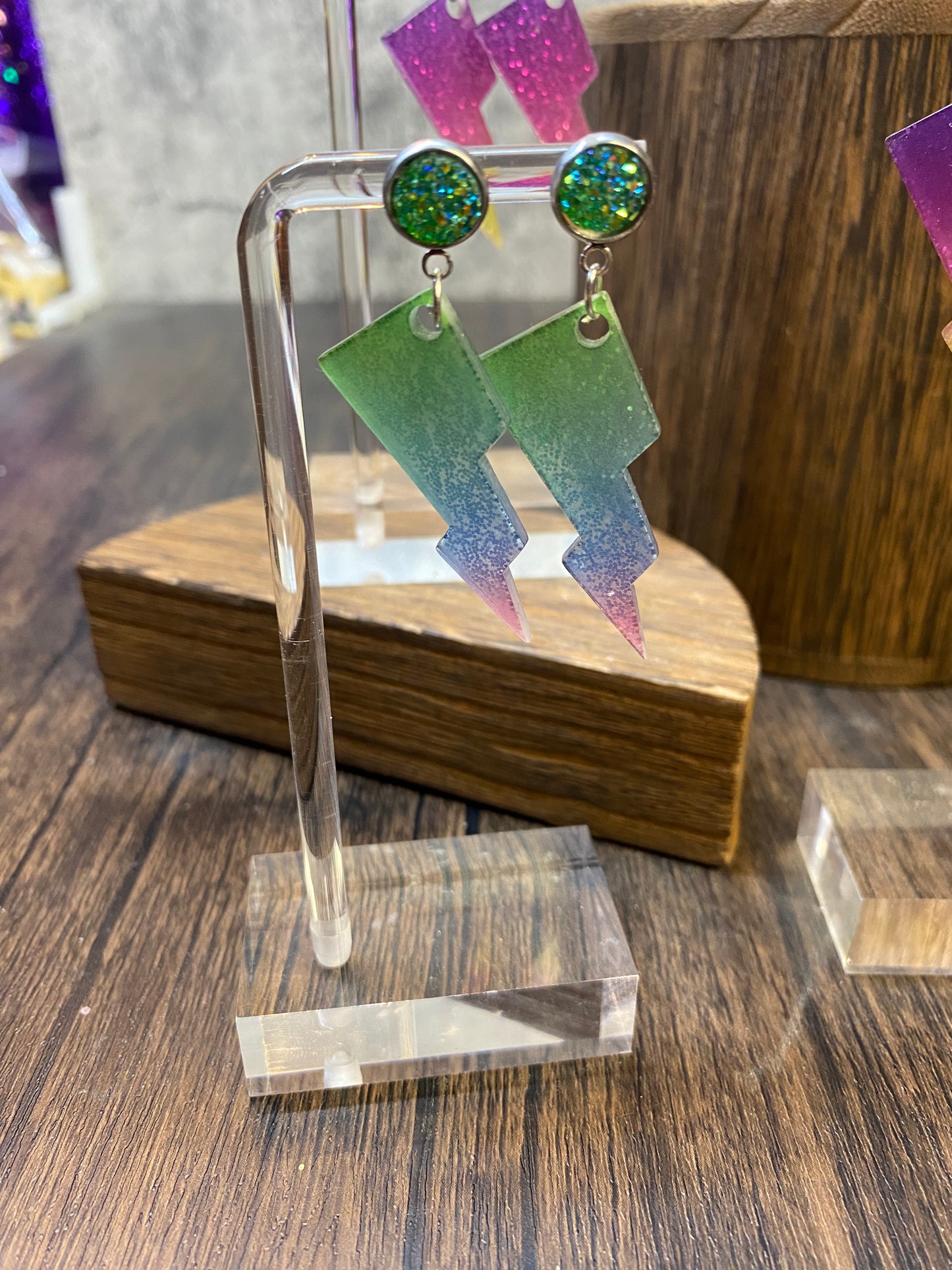 Colorful Glitter Lightning Bolt Earrings - Handmade Unique Lightning Bolt Jewelry - Sparkling Statement Earrings - Fun and Funky