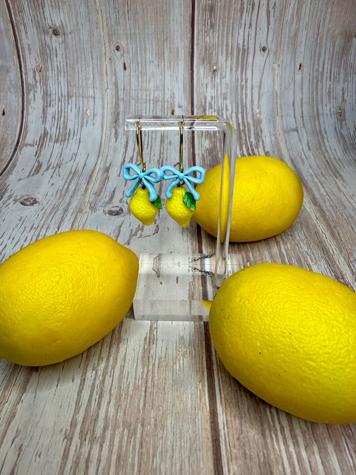 Lemon Bow Dangle Earrings, Hypoallergenic French Hooks, Cute Citrus Earrings, Summer Fruit Jewelry, Gift for Her