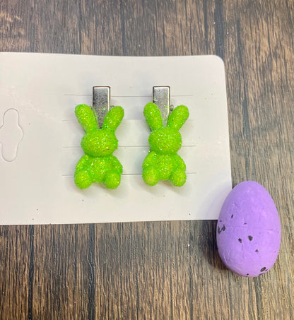 Sparkle Bunny Rabbit Hair Clips | Bright Glitter Easter Accessories | 1" Cute Rabbit Hair Accessories