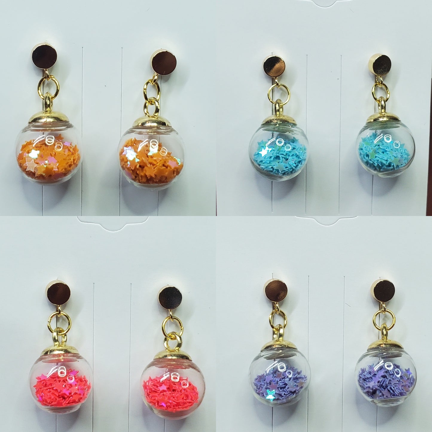 Starry Globe Gold-Plated Drop Earrings, Hypoallergenic Star Glitter Snowglobe Earrings