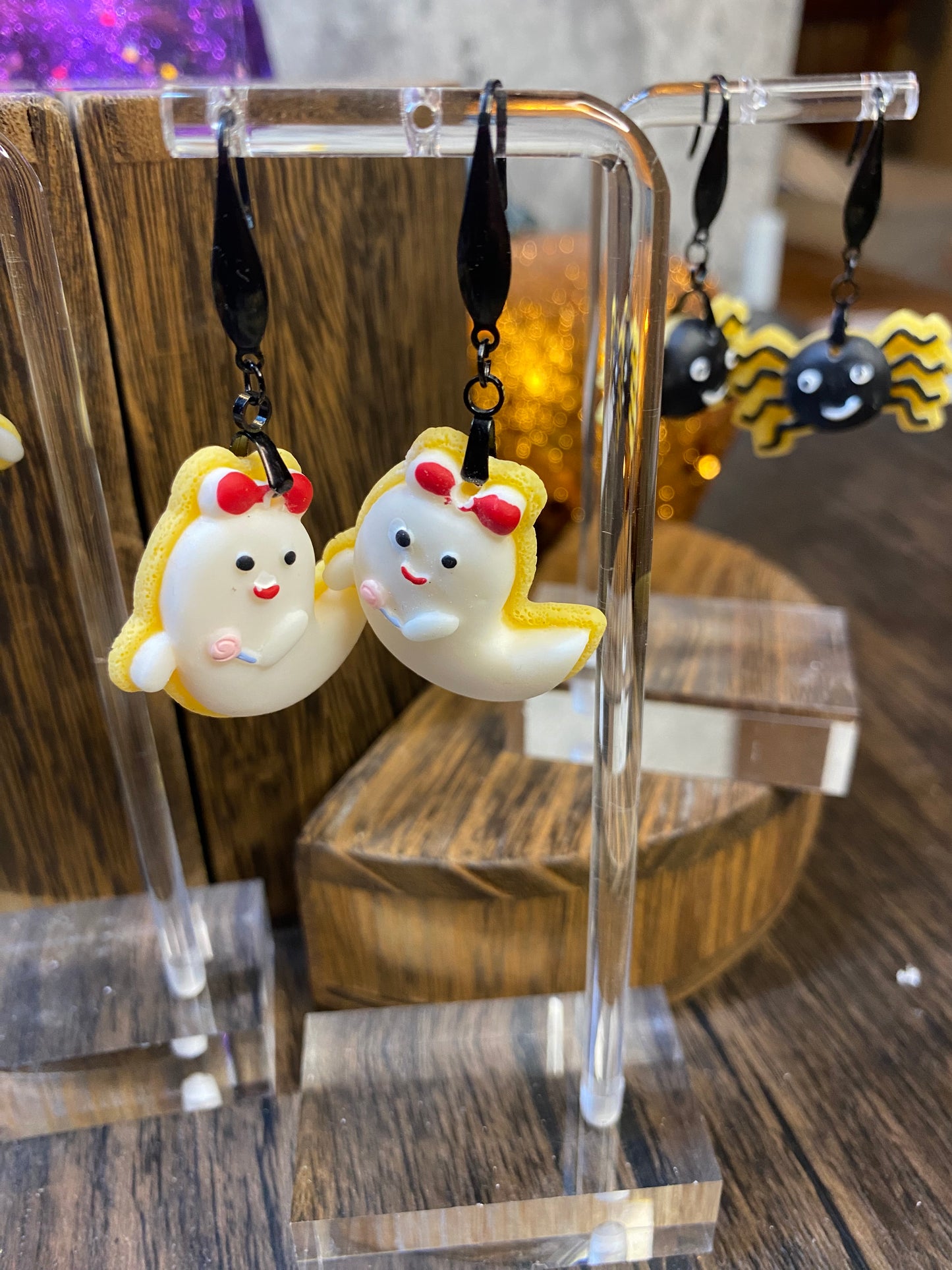 Handmade Halloween Sugar Cookie Earrings - Spooky Cute Spooky Jewelry - Ghosts, Pumpkins, and Bats Earrings - Halloween Accessories