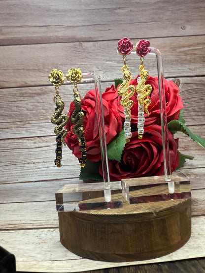 Reputation Inspired Rose Snake Earrings | Ready For It Friendship Beads | Swiftie Gift | Hypoallergenic Statement Dangle | Music Lover Jewelry