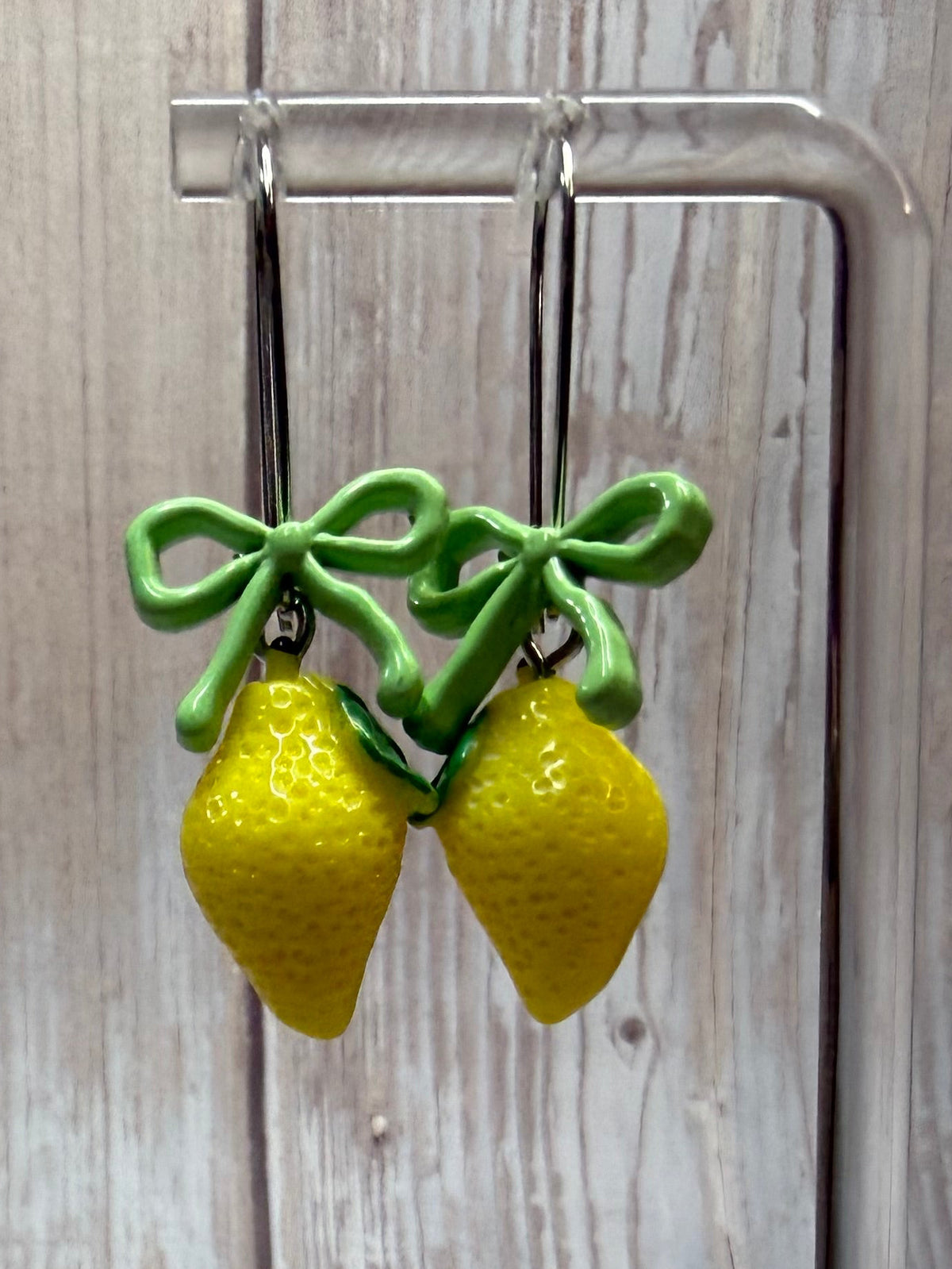 Lemon Bow Dangle Earrings, Hypoallergenic French Hooks, Cute Citrus Earrings, Summer Fruit Jewelry, Gift for Her