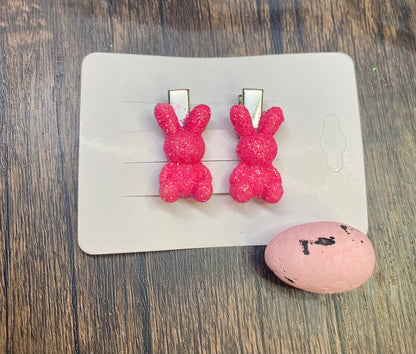 Sparkle Bunny Rabbit Hair Clips | Bright Glitter Easter Accessories | 1" Cute Rabbit Hair Accessories