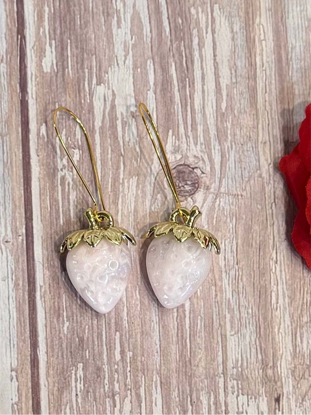 Iridescent Strawberry Earrings - Acrylic Fruit Earrings on French Hooks - Handmade Kawaii Jewelry, Summer Fruit Colorful Strawberry Earrings