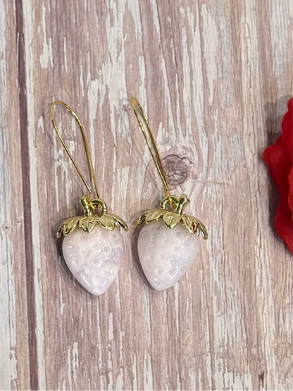 Iridescent Strawberry Earrings - Acrylic Fruit Earrings on French Hooks - Handmade Kawaii Jewelry, Summer Fruit Colorful Strawberry Earrings