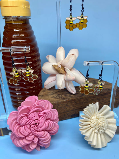 Bee Earrings, Handmade Honeycomb and Bee Fishhook Earrings, Nature-Inspired Jewelry, Unique Gift