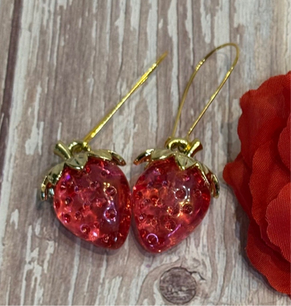 Iridescent Strawberry Earrings - Acrylic Fruit Earrings on French Hooks - Handmade Kawaii Jewelry, Summer Fruit Colorful Strawberry Earrings