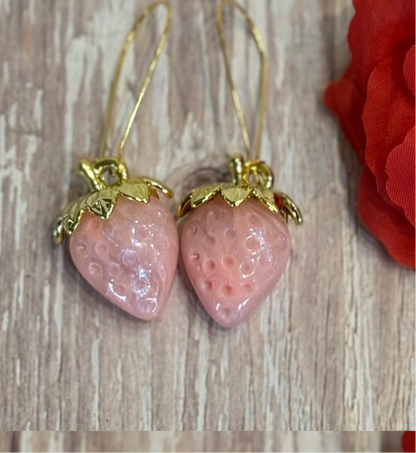 Iridescent Strawberry Earrings - Acrylic Fruit Earrings on French Hooks - Handmade Kawaii Jewelry, Summer Fruit Colorful Strawberry Earrings