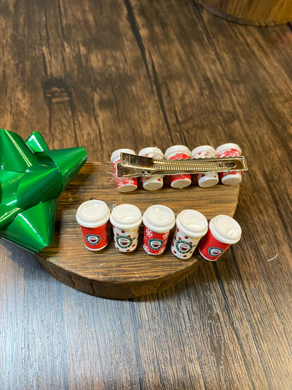 Festive Starbucks-inspired Holiday Coffee Hair Clips Handcrafted Alloy Clips with Resin Coffee Cups