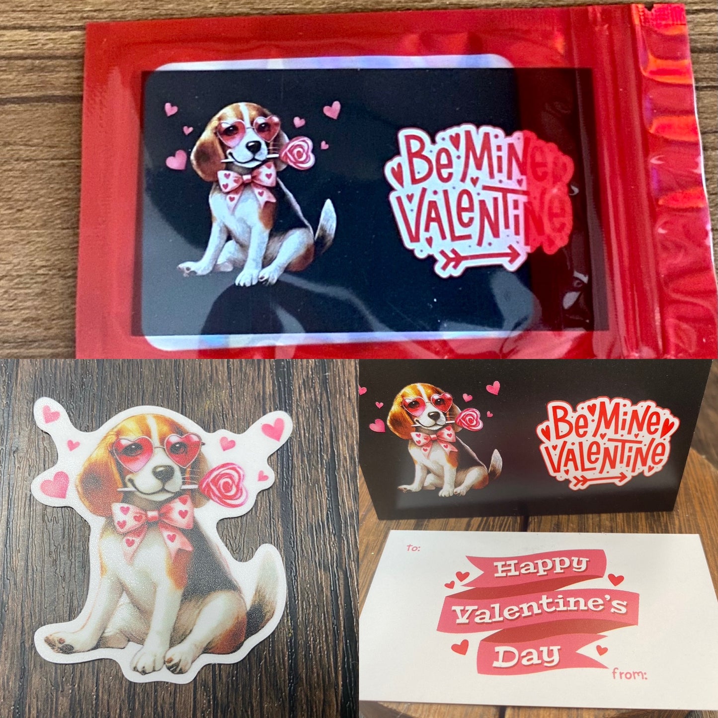 Adorable Dog Puppy Valentine with Matching 2” Vinyl Sticker Perfect Non-Candy Gift for Kids & Class Parties, Valentine Themed Dog Card & Sticker Combo