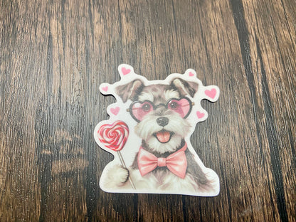 Adorable Dog Puppy Valentine with Matching 2” Vinyl Sticker Perfect Non-Candy Gift for Kids & Class Parties, Valentine Themed Dog Card & Sticker Combo