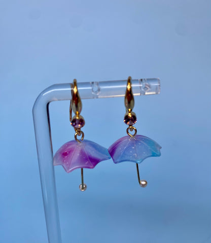 Gemstone Umbrella Dangle Earrings in Blue, Green, and Purple - Handcrafted Rainy Day Jewelry