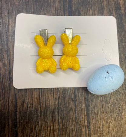 Sparkle Bunny Rabbit Hair Clips | Bright Glitter Easter Accessories | 1" Cute Rabbit Hair Accessories