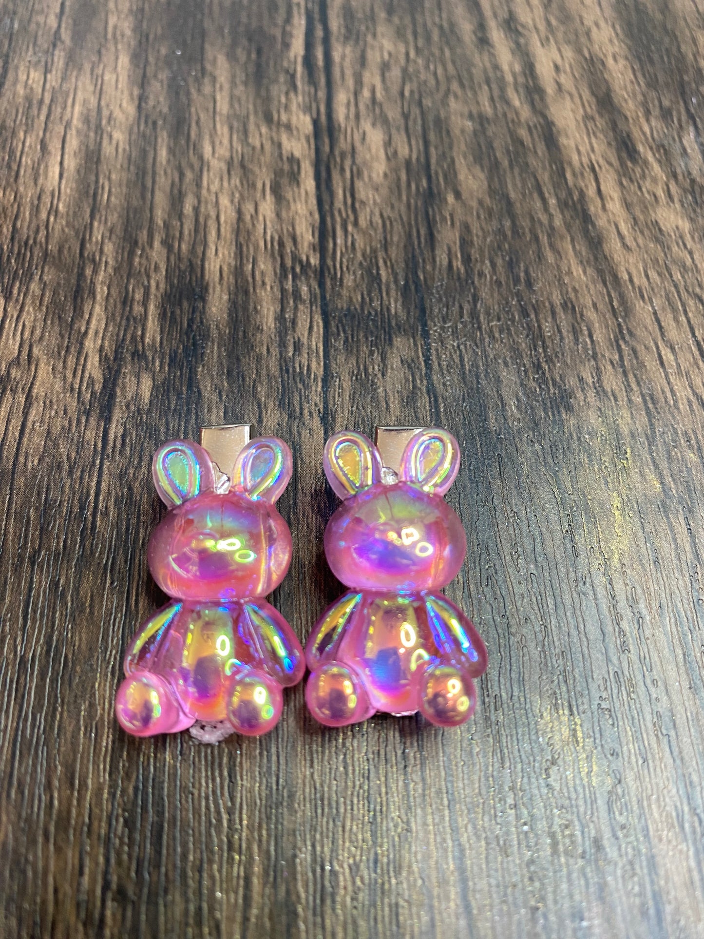 Easter Bunny Hairclips, Cute Iridescent Bunny Hairclips for Easter, Spring Barrettes in Pastel Colors