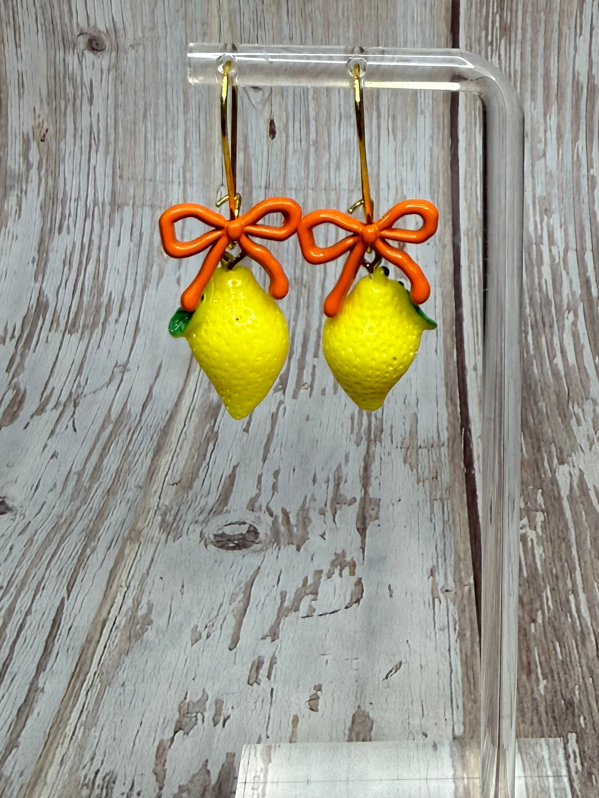 Lemon Bow Dangle Earrings, Hypoallergenic French Hooks, Cute Citrus Earrings, Summer Fruit Jewelry, Gift for Her