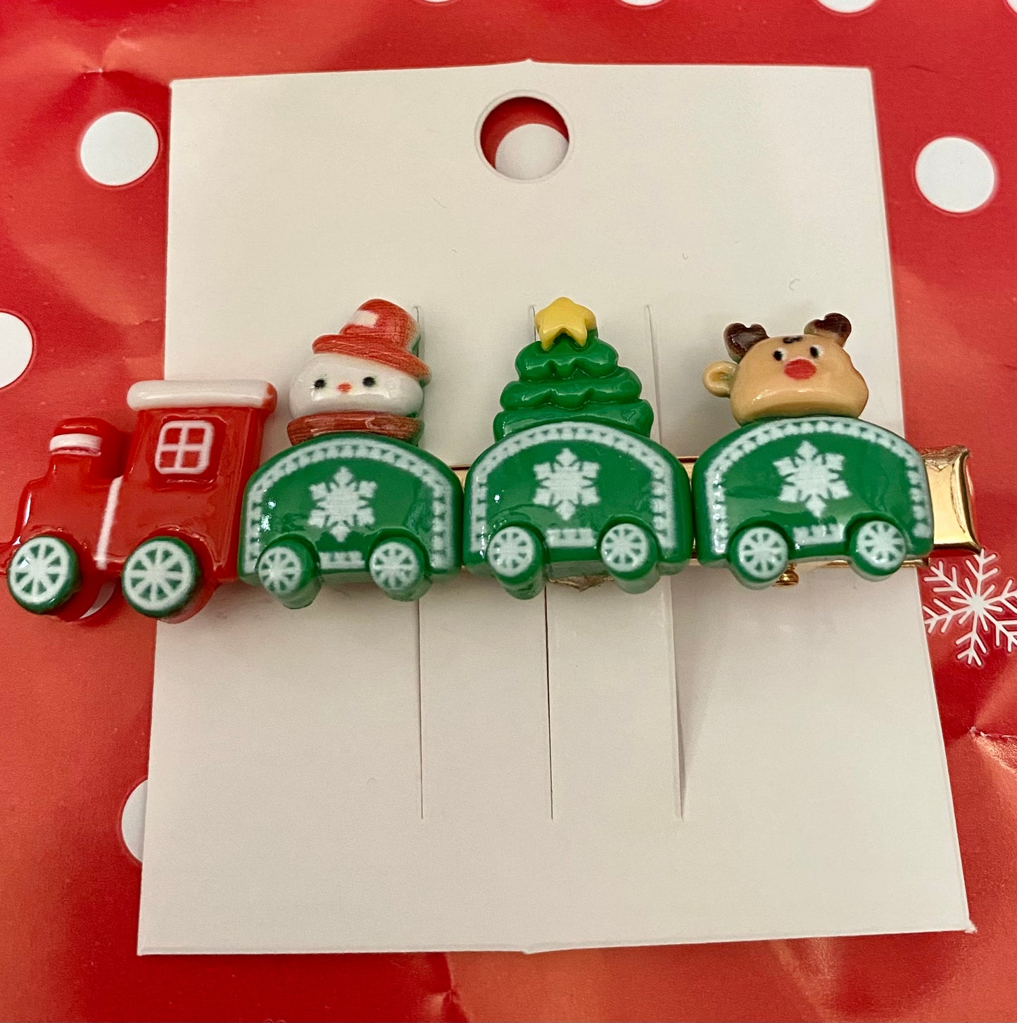 Holiday Christmas Train Hair Clip, Cute Holiday Hair accessory, Unique Christmas Hair Clip: Train with Santa, Snowman, Reindeer characters