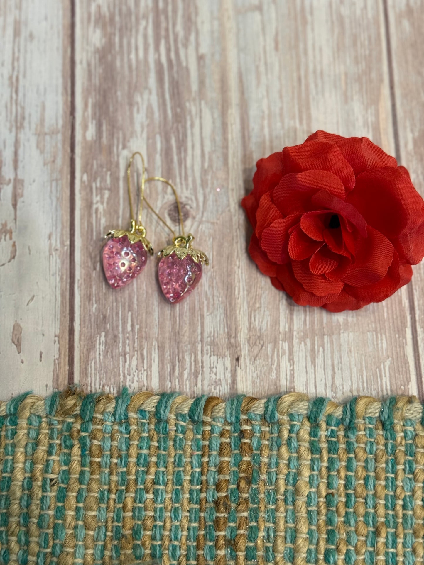 Iridescent Strawberry Earrings - Acrylic Fruit Earrings on French Hooks - Handmade Kawaii Jewelry, Summer Fruit Colorful Strawberry Earrings